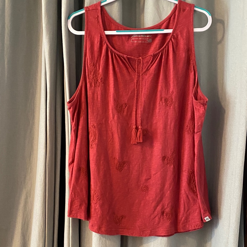 Eddie Bauer Red Sleeveless Tassel-Trim Tank Top, Women’s Size 2XL